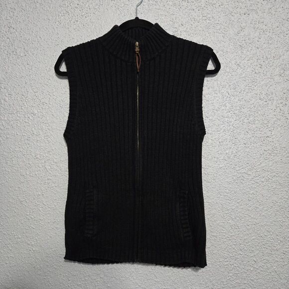 Mountain Lake Womens Sleeveless Black Ribbed Knit Zip Up Vest Size M Outdoors - Picture 1 of 5